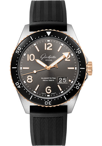 Glashutte Original Watches - SeaQ Panorama Date Steel and Red Gold - Rubber Strap - Style No: 1-36-13-04-91-33
