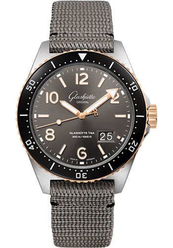 Glashutte Original Watches - SeaQ Panorama Date Steel and Red Gold - Synthetic Strap - Style No: 1-36-13-04-91-34