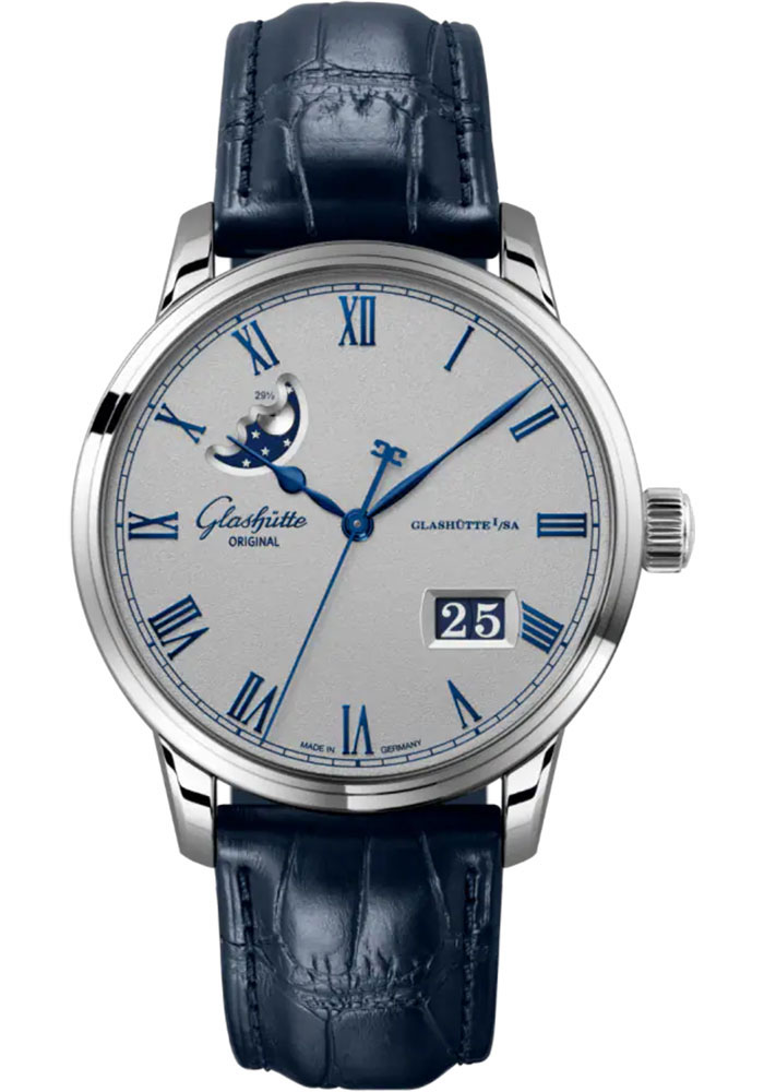 Glashutte Original Watches - Senator Excellence Panorama Date Moon Phase Stainless Steel - Alligator Strap - Style No: 1-36-24-02-02-61