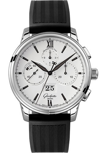 Glashutte Original Watches - Senator Chronograph Panorama Date Stainless Steel - Rubber Strap - Style No: 1-37-01-05-02-33