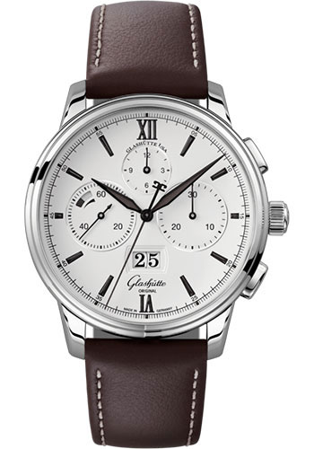 Glashutte Original Watches - Senator Chronograph Panorama Date Stainless Steel - Calfskin Strap - Style No: 1-37-01-05-02-35