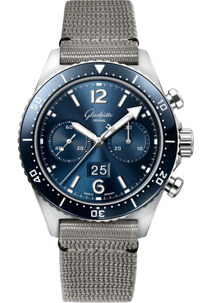 Glashutte Original Watches - SeaQ Chronograph Stainless Steel - Synthetic Strap - Style No: 1-37-23-02-81-34