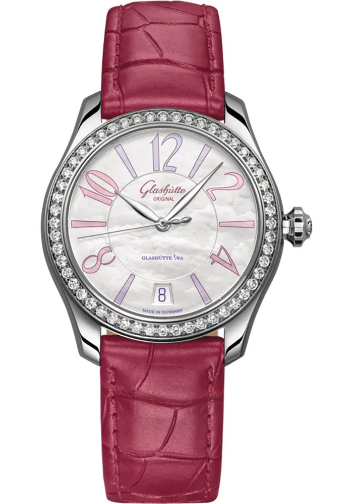 Glashutte Original Watches - Lady Serenade Stainless Steel - Diamond Bezel - Alligator Strap - Style No: 1-39-22-22-22-04