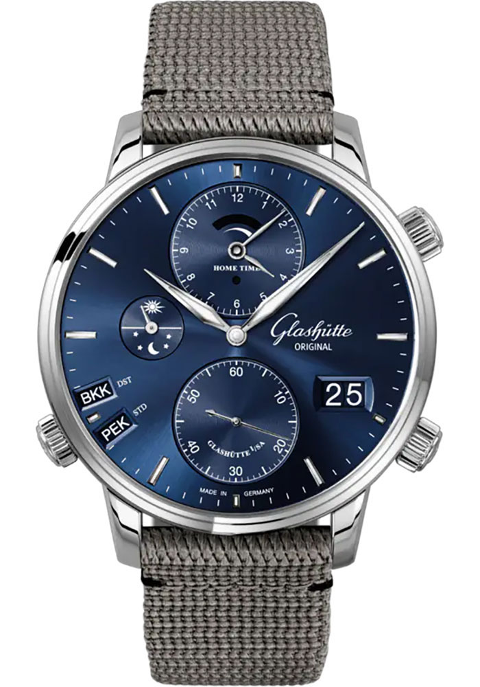 Glashutte Original Watches - Senator Cosmopolite Stainless Steel - Synthetic Strap - Folding Buckle - Style No: 1-89-02-05-02-66