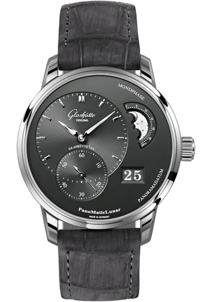 Glashutte Original Watches - PanoMaticLunar Stainless Steel - Alligator Nubuk Strap - Folding Buckle - Style No: 1-90-02-43-32-62