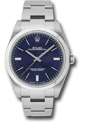 Rolex Steel Oyster Perpetual 39 Watch - Domed Bezel - Blue Index Dial -  276200 bkio