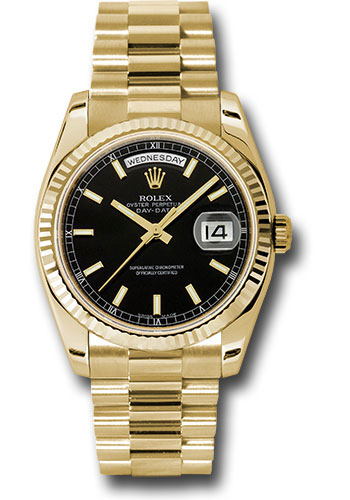 gold rolex day date black dial