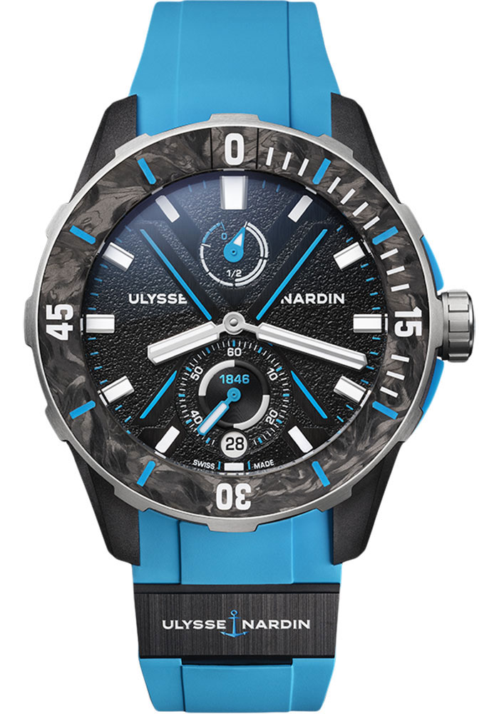 Ulysse Nardin Diver NET Azure 44mm 95 Recycled Steel Case Black Dial Blue Rubber And Ceramic Azure Strap 1183 170 2B 3A