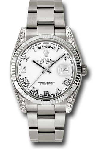 Rolex Watches - Day-Date 36 White Gold - Fluted Bezel - Dia Lugs - Oyster - Style No: 118339 wro