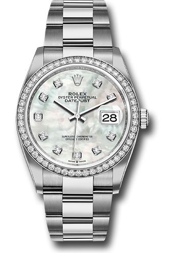 Rolex Watches - Datejust 36 Steel and White Gold - Diamond Bezel - Oyster - Style No: 126284RBR mdo