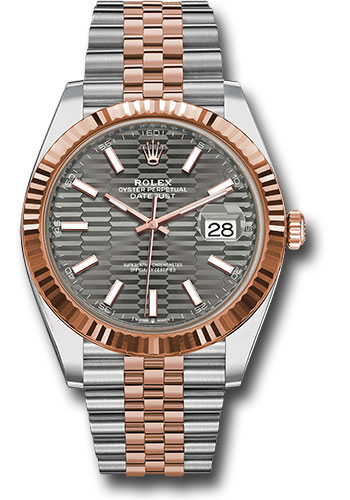 Rolex Everose Rolesor Datejust 41 Watch Fluted Bezel Slate Fluted Motif Index Dial Jubilee Bracelet 126331 slflmij