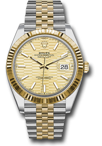 Rolex Yellow Rolesor Datejust 41 Watch Fluted Bezel Golden Fluted Motif Index Dial Jubilee Bracelet 126333 gflmij