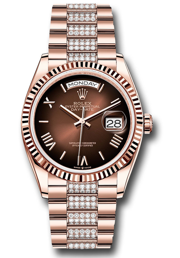 Rolex Watches - Day-Date 36 Everose Gold - Fluted Bezel - Diamond President - Style No: 128235 brobdrdp