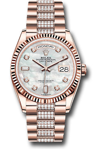 Rolex Watches - Day-Date 36 Everose Gold - Fluted Bezel - Diamond President - Style No: 128235 mddp