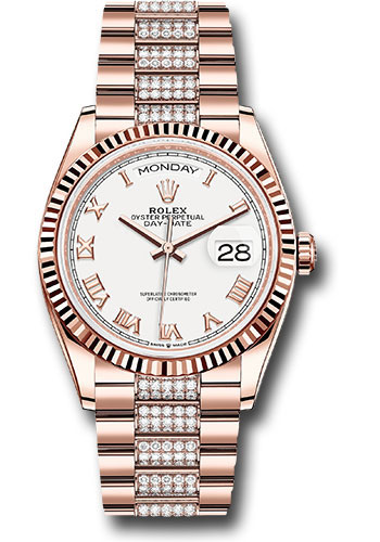 Rolex Watches - Day-Date 36 Everose Gold - Fluted Bezel - Diamond President - Style No: 128235 wrdp