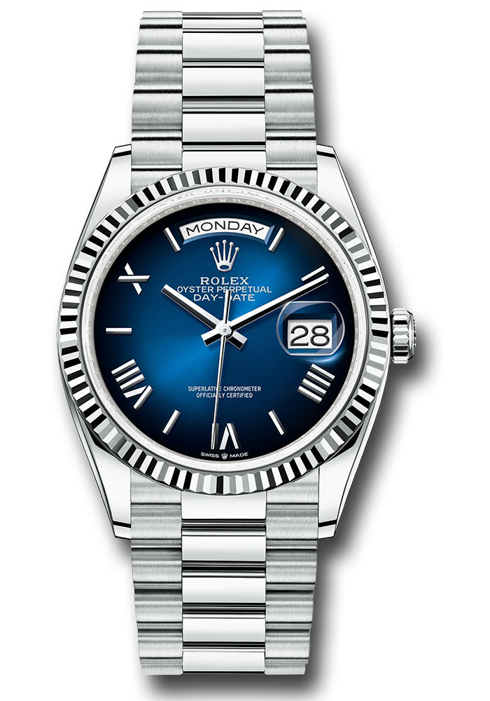 Rolex Watches - Day-Date 36 Platinum - Fluted Bezel - President - Style No: 128236 bobdrp