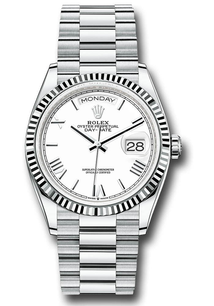 Rolex Watches - Day-Date 36 Platinum - Fluted Bezel - President - Style No: 128236 wbdrp