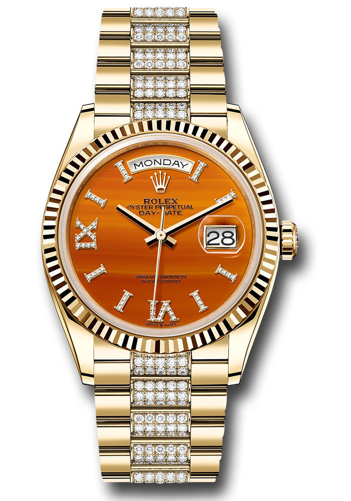 Rolex Watches - Day-Date 36 Yellow Gold - Fluted Bezel - Diamond President - Style No: 128238 cardidrdp