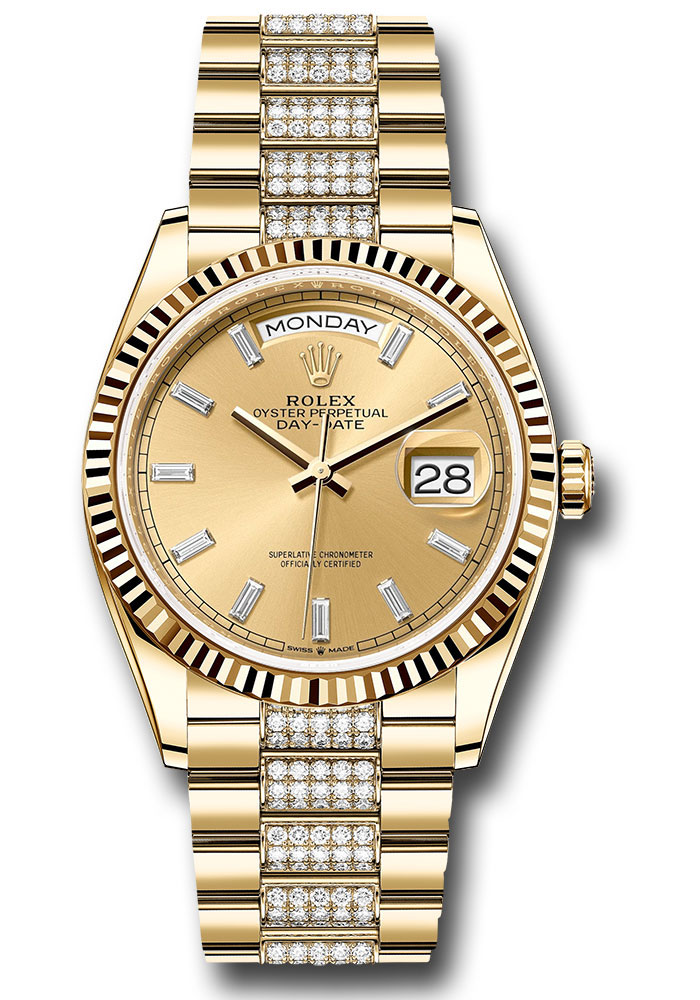 Rolex Watches - Day-Date 36 Yellow Gold - Fluted Bezel - Diamond President - Style No: 128238 chbddp