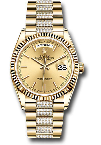 Rolex Watches - Day-Date 36 Yellow Gold - Fluted Bezel - Diamond President - Style No: 128238 chidp