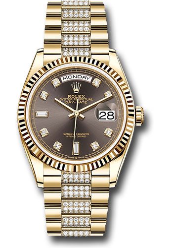 Rolex Watches - Day-Date 36 Yellow Gold - Fluted Bezel - Diamond President - Style No: 128238 dkgrddp