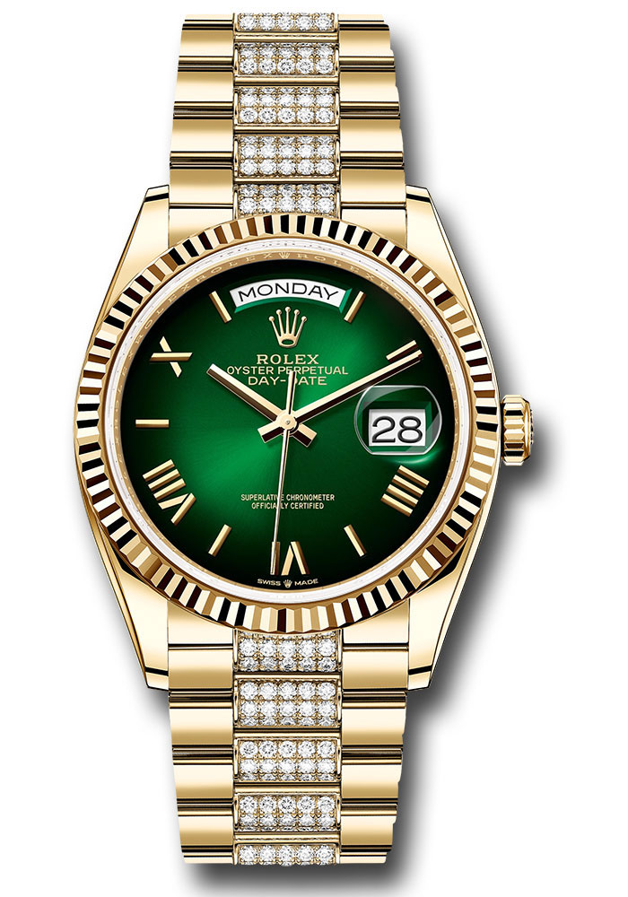 Rolex Watches - Day-Date 36 Yellow Gold - Fluted Bezel - Diamond President - Style No: 128238 grobdrdp