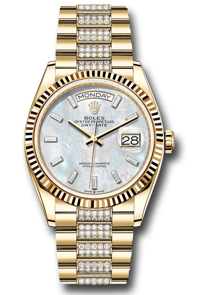 Rolex Watches - Day-Date 36 Yellow Gold - Fluted Bezel - Diamond President - Style No: 128238 mbddp