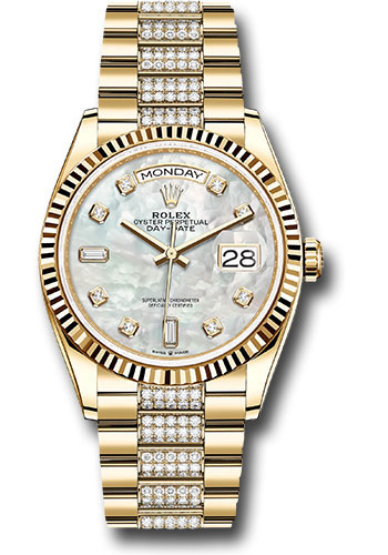 Rolex Watches - Day-Date 36 Yellow Gold - Fluted Bezel - Diamond President - Style No: 128238 mddp