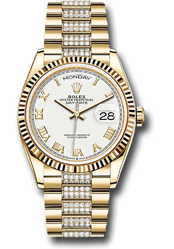 Rolex Watches - Day-Date 36 Yellow Gold - Fluted Bezel - Diamond President - Style No: 128238 wrdp