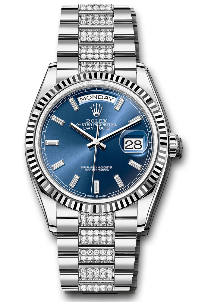 Rolex Watches - Day-Date 36 White Gold - Fluted Bezel - Diamond President - Style No: 128239 blbddp