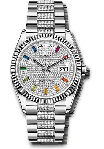 Rolex Watches - Day-Date 36 White Gold - Fluted Bezel - Diamond President - Style No: 128239 dprsdp