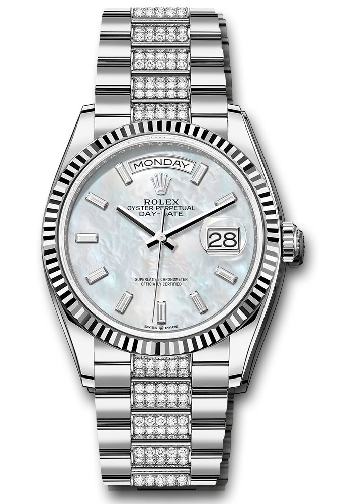 Rolex Watches - Day-Date 36 White Gold - Fluted Bezel - Diamond President - Style No: 128239 mbddp