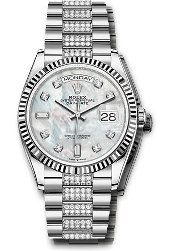 Rolex Watches - Day-Date 36 White Gold - Fluted Bezel - Diamond President - Style No: 128239 mddp