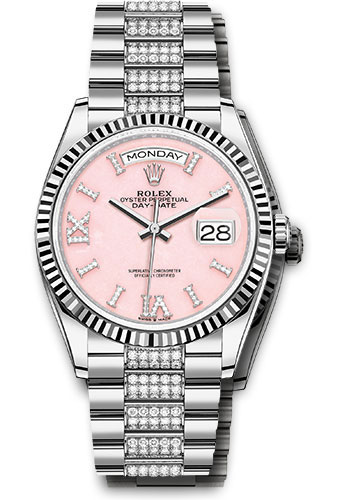 Rolex Watches - Day-Date 36 White Gold - Fluted Bezel - Diamond President - Style No: 128239 podidrdp