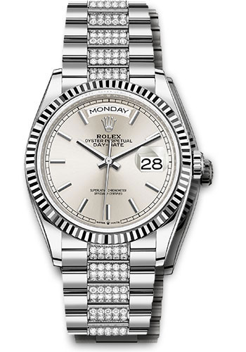 Rolex Watches - Day-Date 36 White Gold - Fluted Bezel - Diamond President - Style No: 128239 sidp