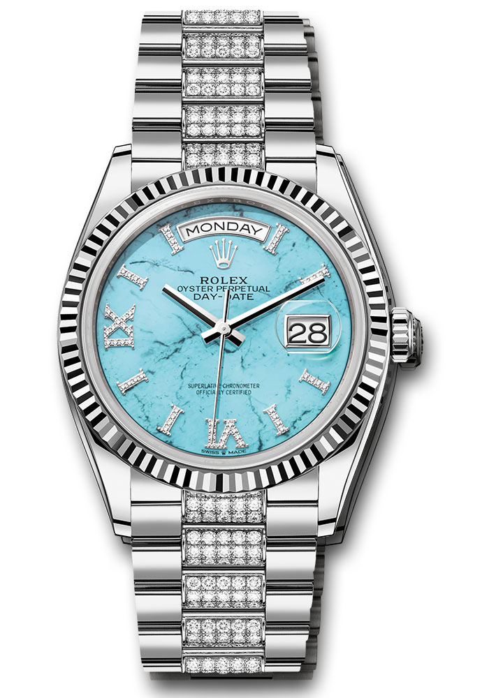 Rolex Watches - Day-Date 36 White Gold - Fluted Bezel - Diamond President - Style No: 128239 tdidrdp