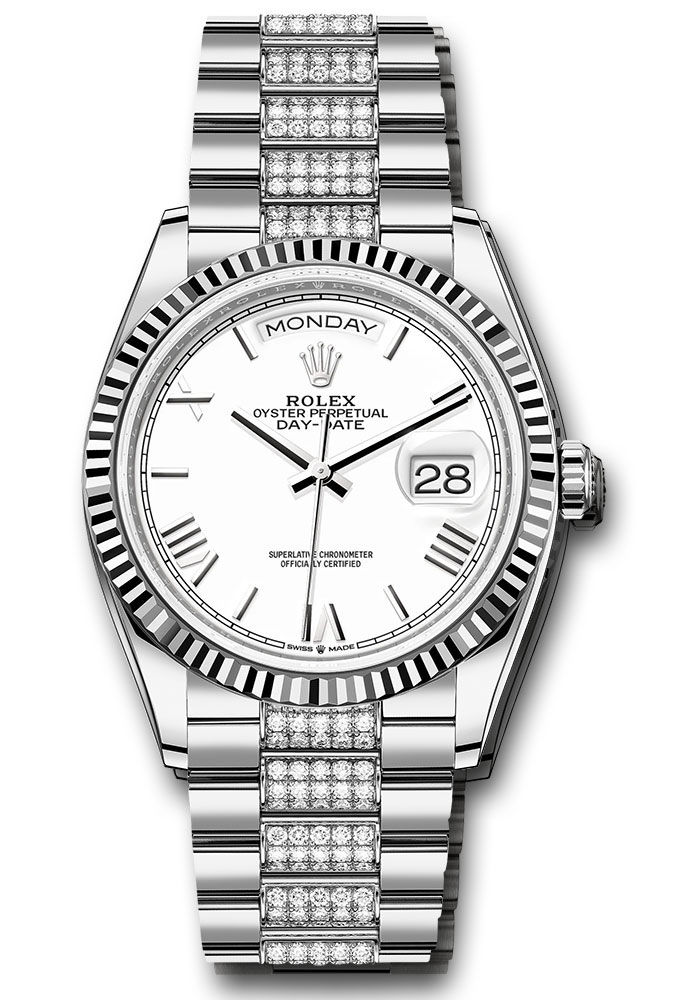 Rolex Watches - Day-Date 36 White Gold - Fluted Bezel - Diamond President - Style No: 128239 wbdrdp