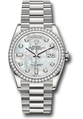 Rolex Watches - Day-Date 36 White Gold - 52 Dia Bezel - President - Style No: 128349RBR mdp