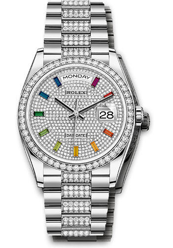 Rolex Watches - Day-Date 36 White Gold - 52 Dia Bezel - Diamond President - Style No: 128349rbr dprsdp