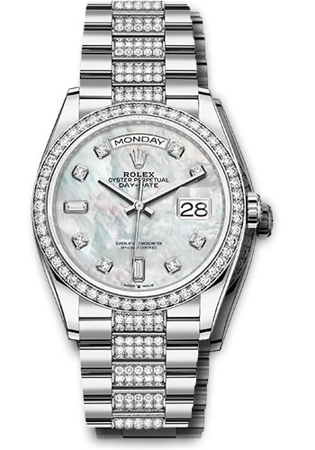 Rolex Watches - Day-Date 36 White Gold - 52 Dia Bezel - Diamond President - Style No: 128349rbr mddp