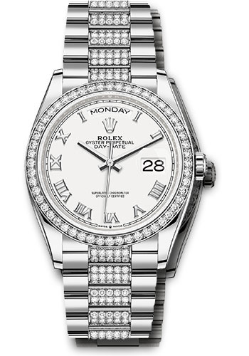 Rolex Watches - Day-Date 36 White Gold - 52 Dia Bezel - Diamond President - Style No: 128349rbr wrdp