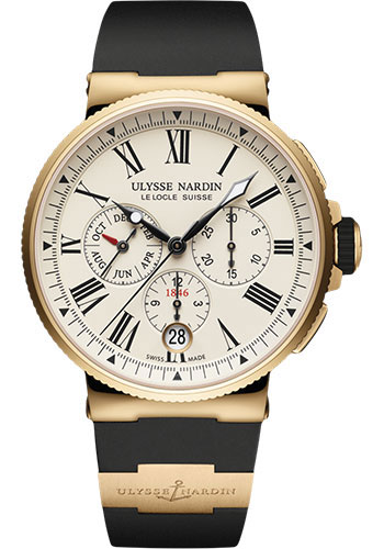 Ulysse Nardin Watches - Marine Chronograph 43mm - Rose Gold - Rubber Strap - Style No: 1532-150-3/40