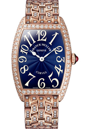 Franck Muller Watches - Cintre Curvex - Quartz - 25 mm Rose Gold - Dia Case - Half Dia Bracelet - Style No: 1752 QZ D B 5N Blue