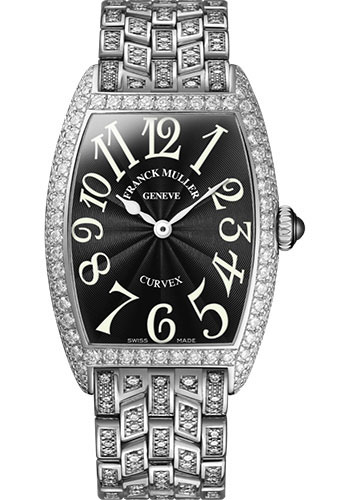 Franck Muller Watches - Cintre Curvex - Quartz - 25 mm Platinum - Dia Case - Half Dia Bracelet - Style No: 1752 QZ D B PT Black