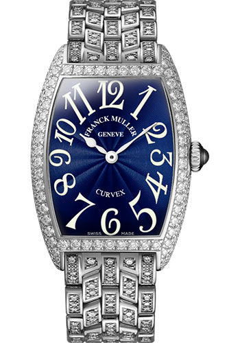 Franck Muller Watches - Cintre Curvex - Quartz - 25 mm Platinum - Dia Case - Half Dia Bracelet - Style No: 1752 QZ D B PT Blue