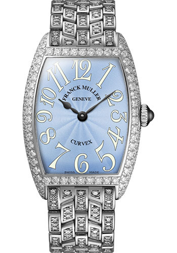 Franck Muller Watches - Cintre Curvex - Quartz - 25 mm Platinum - Dia Case - Half Dia Bracelet - Style No: 1752 QZ D B PT Pastel Blue