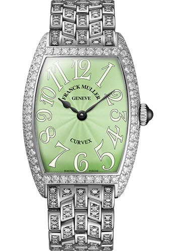 Franck Muller Watches - Cintre Curvex - Quartz - 25 mm Platinum - Dia Case - Half Dia Bracelet - Style No: 1752 QZ D B PT Pastel Green
