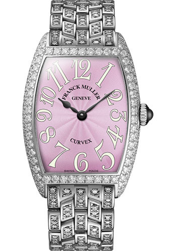 Franck Muller Watches - Cintre Curvex - Quartz - 25 mm Platinum - Dia Case - Half Dia Bracelet - Style No: 1752 QZ D B PT Pink