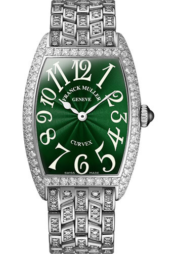 Franck Muller Watches - Cintre Curvex - Quartz - 25 mm Platinum - Dia Case - Full Dia Bracelet - Style No: 1752 QZ D F PT Green