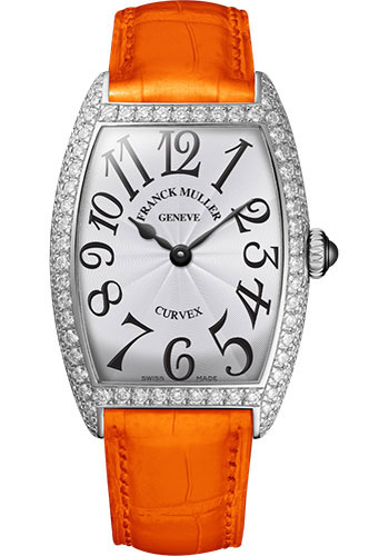 Franck Muller Watches - Cintre Curvex - Quartz - 25 mm Platinum - Dia Case - Strap - Style No: 1752 QZ D PT White Orange